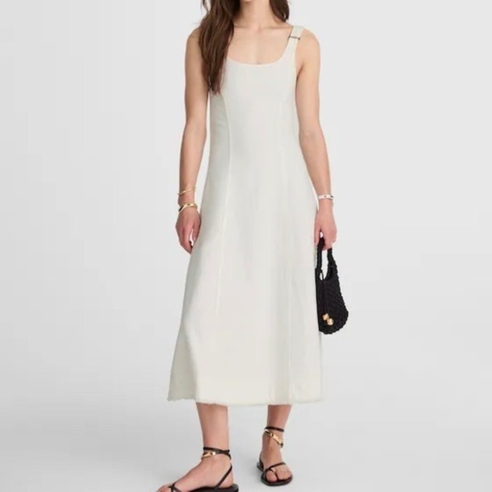 NWT Madewell  Denim Scoopneck Midi Dress Pure White‎ Wash XXS